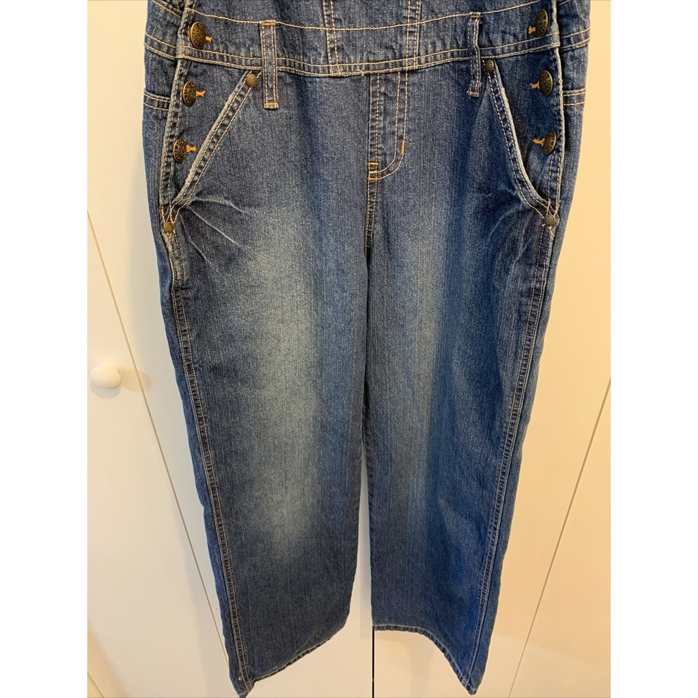 VTG Squeeze Kids Blue Denim Jean Overalls Girls LARGE 12/14 ~ RHINESTONES - Picture 3 of 9